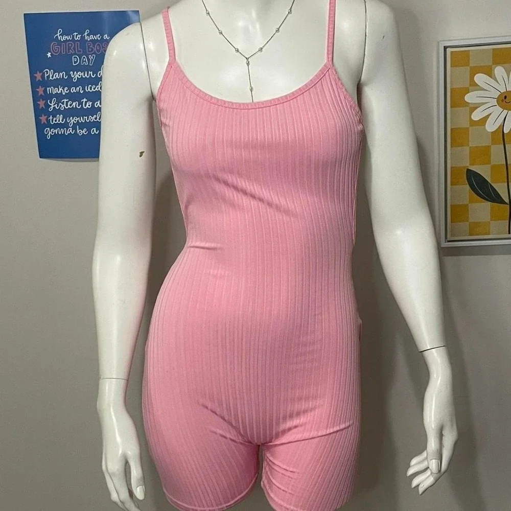 SHEIN SXY Backless Solid Ribbed Knit Cami Unitard Romper. - Picture 1 of 3